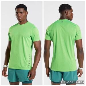 Gymshark Sport T Shirt Slim Fit Fluorescent Green & Black Textured Men's Small